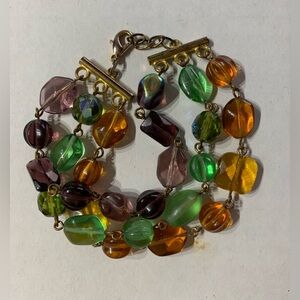 Handmade Multicolor Glass Beaded Adjustable Bracelet Gemstone Colors Colorful